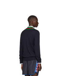 dunkelblauer Pullover mit einem V-Ausschnitt von Gucci