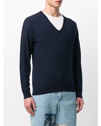 dunkelblauer Pullover mit einem V-Ausschnitt von Natural Selection