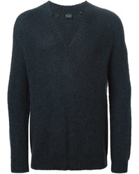 dunkelblauer Pullover mit einem V-Ausschnitt von Paul Smith