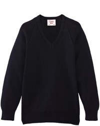 dunkelblauer Pullover mit einem V-Ausschnitt