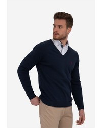 dunkelblauer Pullover mit einem V-Ausschnitt von SIR RAYMOND TAILOR