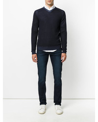 dunkelblauer Pullover mit einem V-Ausschnitt von Armani Jeans