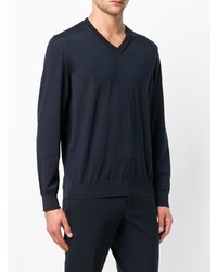 dunkelblauer Pullover mit einem V-Ausschnitt von Z Zegna