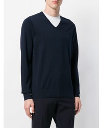 dunkelblauer Pullover mit einem V-Ausschnitt von Michael Kors Collection