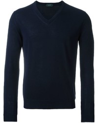 dunkelblauer Pullover mit einem V-Ausschnitt von Zanone