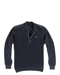 dunkelblauer Pullover mit einem zugeknöpften Kragen von ENGBERS
