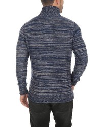 dunkelblauer Pullover mit einem zugeknöpften Kragen von Solid