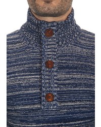 dunkelblauer Pullover mit einem zugeknöpften Kragen von Solid