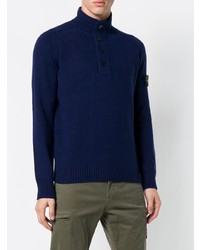 dunkelblauer Pullover mit einem zugeknöpften Kragen von Stone Island