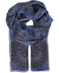 dunkelblauer Schal mit Blumenmuster von Valentino