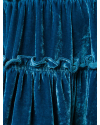 dunkelblauer Seide Minirock mit Rüschen von Alberta Ferretti