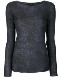 dunkelblauer Seide Pullover mit einem Rundhalsausschnitt von Avant Toi