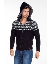 dunkelblauer Strick Pullover mit einem Kapuze von Cipo & Baxx