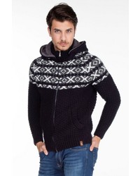 dunkelblauer Strick Pullover mit einem Kapuze von Cipo & Baxx