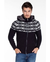 dunkelblauer Strick Pullover mit einem Kapuze von Cipo & Baxx