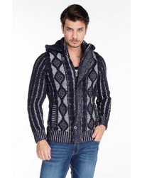 dunkelblauer Strick Pullover mit einem Kapuze von Cipo & Baxx