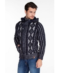 dunkelblauer Strick Pullover mit einem Kapuze von Cipo & Baxx