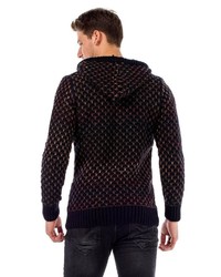 dunkelblauer Strick Pullover mit einem Kapuze von Cipo & Baxx