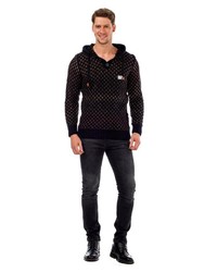 dunkelblauer Strick Pullover mit einem Kapuze von Cipo & Baxx