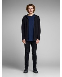 dunkelblauer Strick Pullover mit einem Kapuze von Jack & Jones