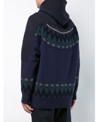 dunkelblauer Strick Pullover mit einem Kapuze von Sacai