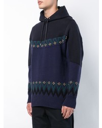 dunkelblauer Strick Pullover mit einem Kapuze von Sacai