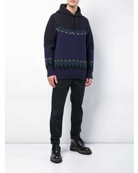 dunkelblauer Strick Pullover mit einem Kapuze von Sacai