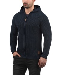 dunkelblauer Strick Pullover mit einem Kapuze von Solid