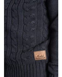 dunkelblauer Strick Pullover mit einem Kapuze von Solid