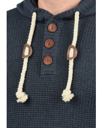 dunkelblauer Strick Pullover mit einem Kapuze von Solid