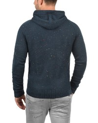 dunkelblauer Strick Pullover mit einem Kapuze von Solid