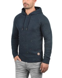 dunkelblauer Strick Pullover mit einem Kapuze von Solid