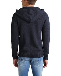 dunkelblauer Strick Pullover mit einem Kapuze von Solid