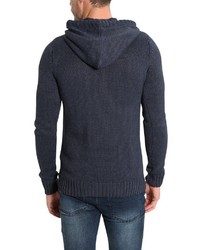 dunkelblauer Strick Pullover mit einem Kapuze von Solid