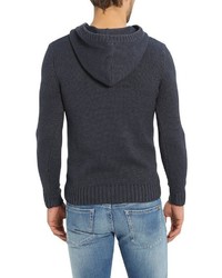 dunkelblauer Strick Pullover mit einem Kapuze von Solid