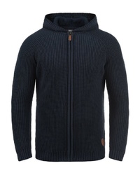 dunkelblauer Strick Pullover mit einem Kapuze von Solid