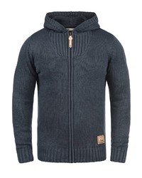 dunkelblauer Strick Pullover mit einem Kapuze von Solid