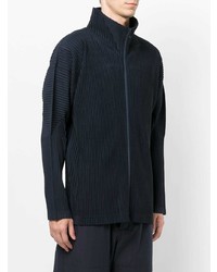 dunkelblauer Strick Pullover mit einem Reißverschluß von Homme Plissé Issey Miyake