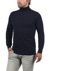 dunkelblauer Strick Rollkragenpullover von Solid