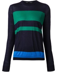 dunkelblauer und grüner horizontal gestreifter Pullover mit einem Rundhalsausschnitt von Proenza Schouler