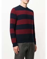 dunkelblauer und roter horizontal gestreifter Pullover mit einem Rundhalsausschnitt von Dondup