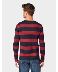 dunkelblauer und roter horizontal gestreifter Pullover mit einem Rundhalsausschnitt von Tom Tailor