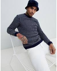 dunkelblauer und weißer bedruckter Pullover mit einem Rundhalsausschnitt von ASOS DESIGN