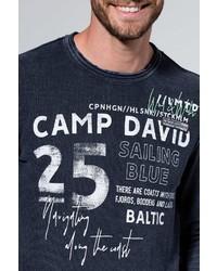 dunkelblauer und weißer bedruckter Pullover mit einem Rundhalsausschnitt von Camp David