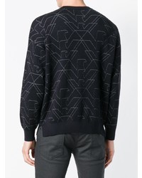 dunkelblauer und weißer bedruckter Pullover mit einem Rundhalsausschnitt von Emporio Armani