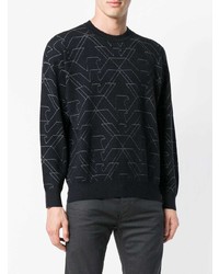 dunkelblauer und weißer bedruckter Pullover mit einem Rundhalsausschnitt von Emporio Armani