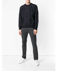 dunkelblauer und weißer bedruckter Pullover mit einem Rundhalsausschnitt von Emporio Armani