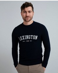dunkelblauer und weißer bedruckter Pullover mit einem Rundhalsausschnitt von Lexington