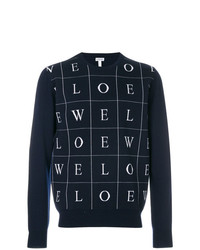 dunkelblauer und weißer bedruckter Pullover mit einem Rundhalsausschnitt von Loewe