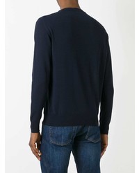 dunkelblauer und weißer bedruckter Pullover mit einem Rundhalsausschnitt von MAISON KITSUNÉ